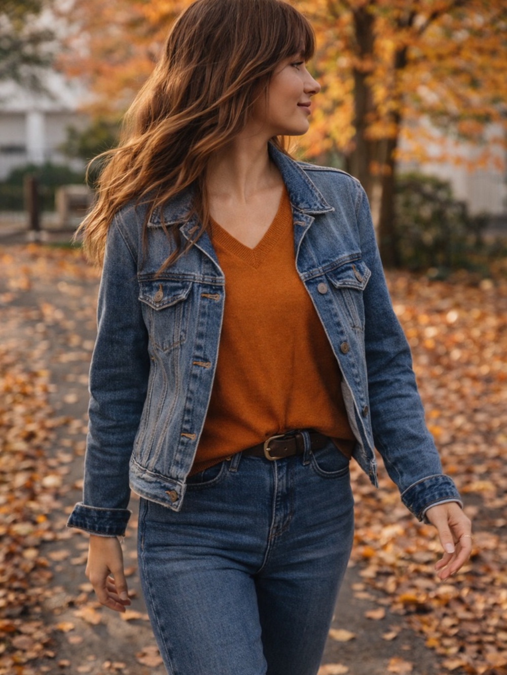 Burnt Orange Knit V-Neck Sweater